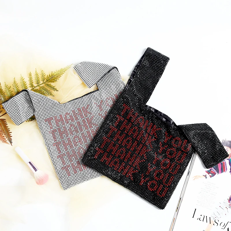 Onh71 New Designer Glitter Crystal Rhinestone Evening Bags Thank You