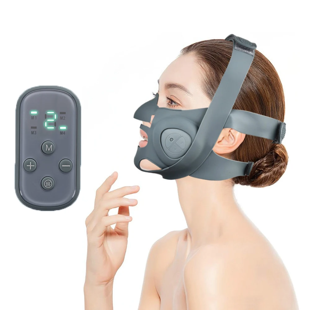 

Face-lifting Device EMS Facial Massager Micro-current Electric V-shaped Face Bandage Remote Control Thin Face Double Chin Reduce, Gray