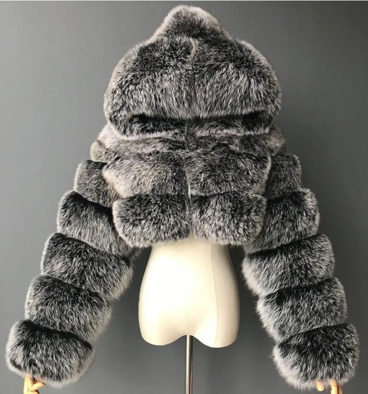 

Factory quality hot sale women's fake fur coat with hooded fur jacket crop winter fur coat for women