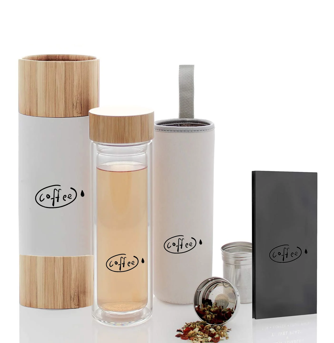 

BPA Free Borosilicated glass Tea Fruit infused water bottle with bamboo Lids