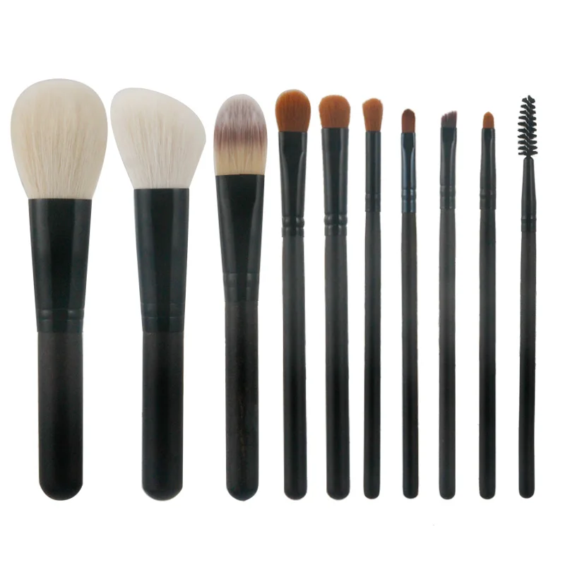 

2021 10pcs professional Natural Real Goat Pony Bristles cosmetic brushes Balck private label luxury custom makeup brushes set, Customized color