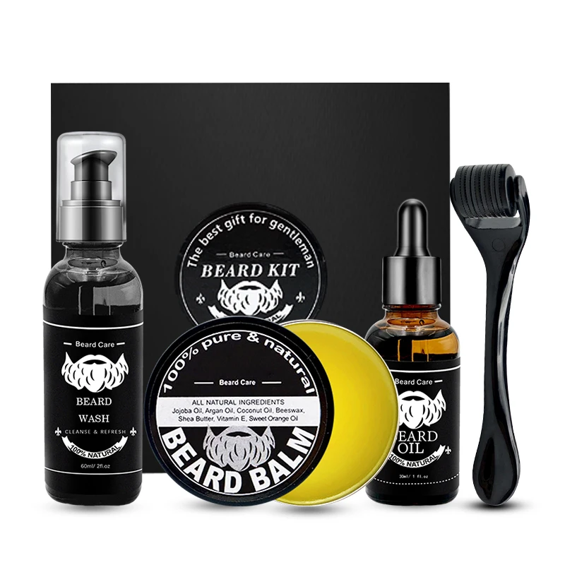 

Custom logo natural organic best beard growth oil spray derma beard roller private label beard care growth kit