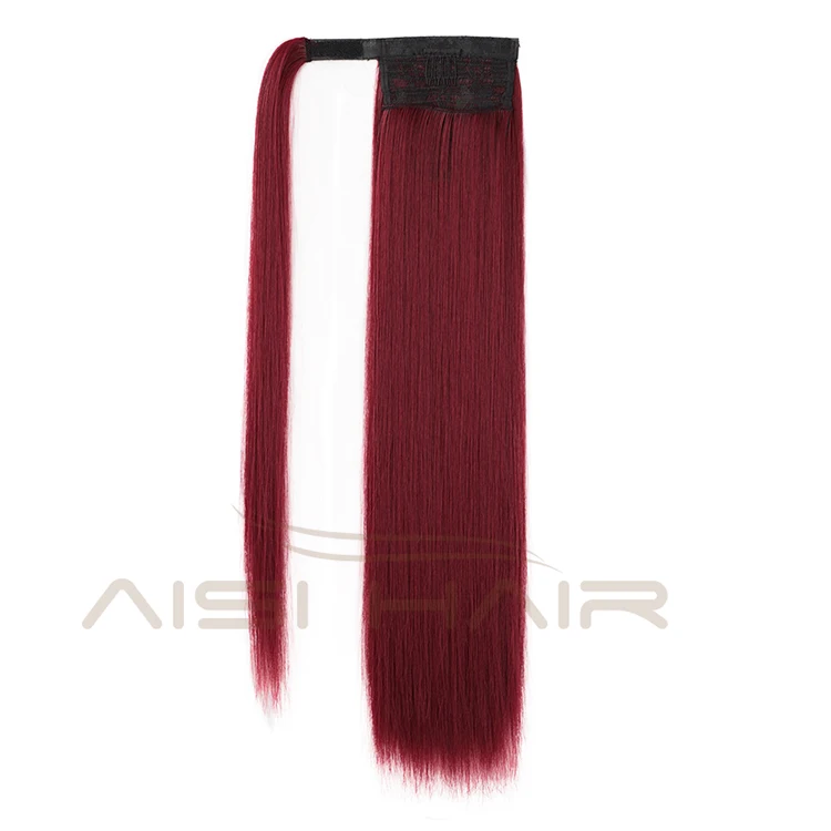 

Aisi Hair Wholesale Long Silky Straight Red Color Ponytail Hairpiece Heat Resistant Synthetic Wrap Round Clip In Hair Extension