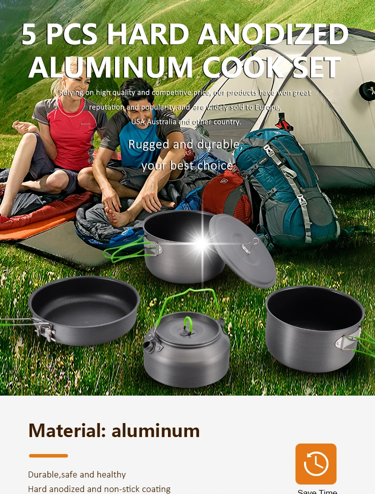 Oem Product Anodized Aluminum Nonstick Camping Cookware Picnic Pot Pan