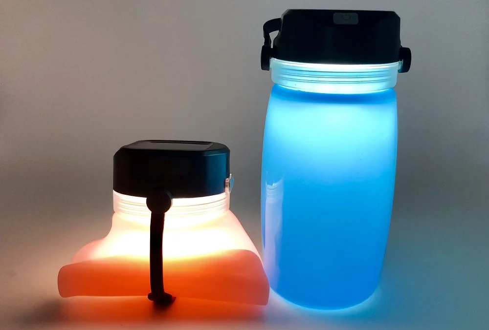 批发bpa 免费折叠太阳能充电硅胶运动可折叠水壶野营