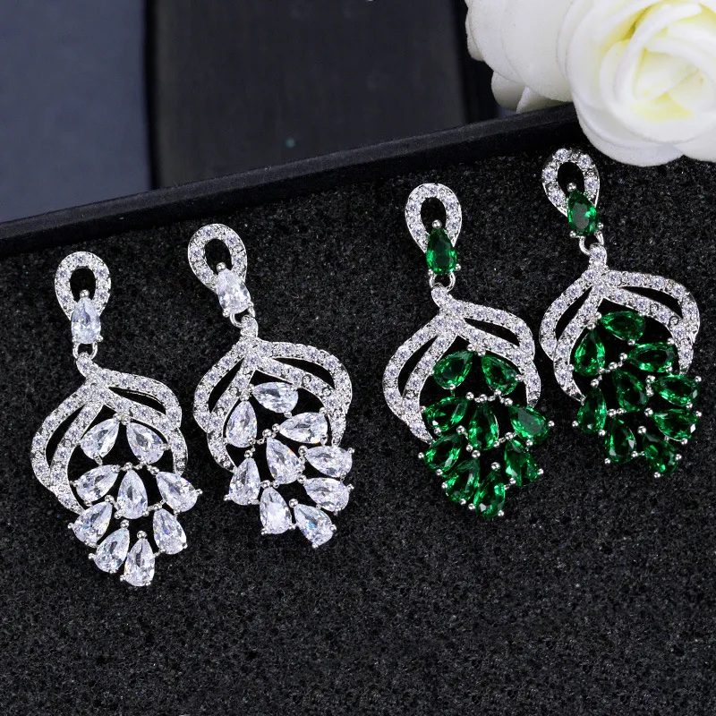 

Luxury Wedding Party Prom Bridal Bride Evening Dress Austrian Cubic Zirconia Chandelier Earrings for Women