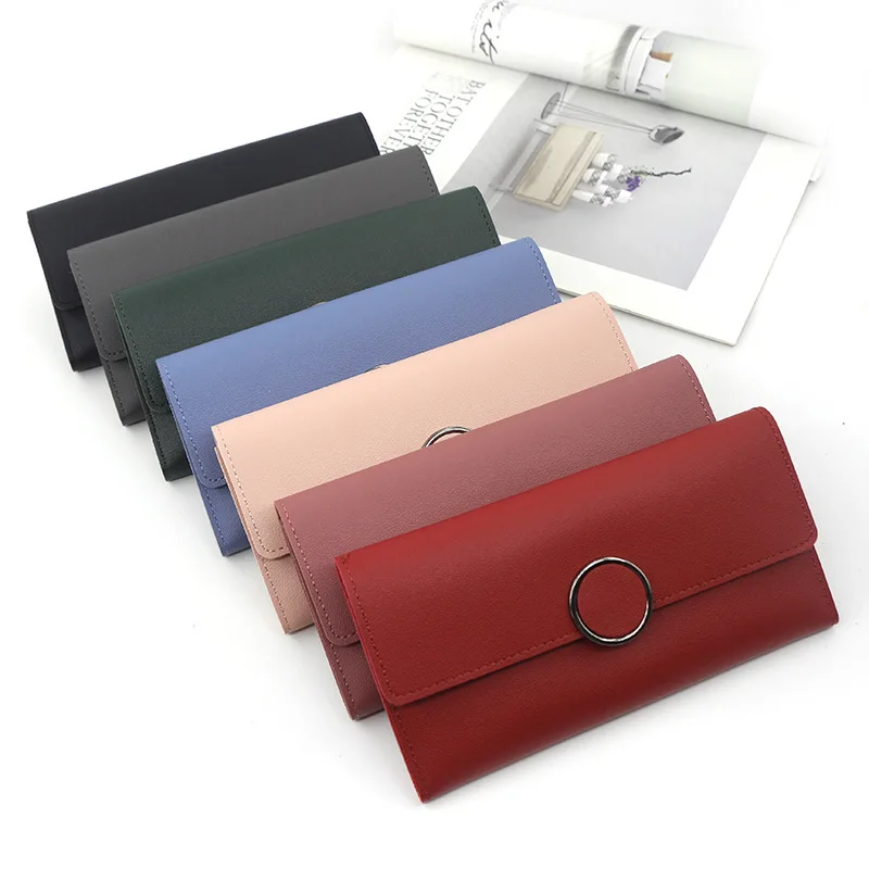 

Fashion Wallet Women Bag Tri-fold Buckle Circle Metal Multi-function Card Holder Leather Credit Long Student Coin Purse Wallets
