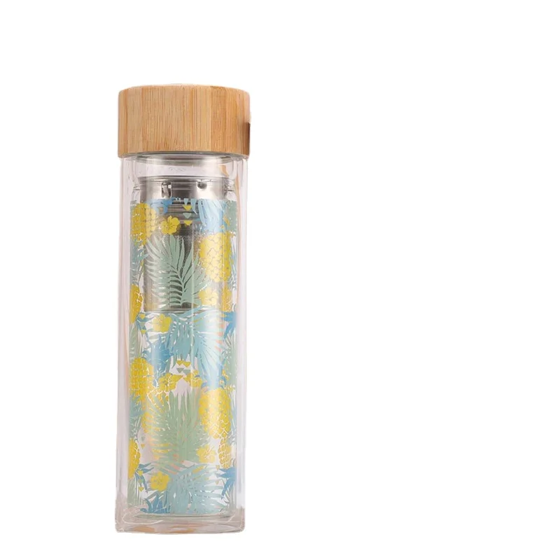 

Mikenda Rotary printing logo glass water Bottle BPA Free Travel Drink Bottle with bamboo lid
