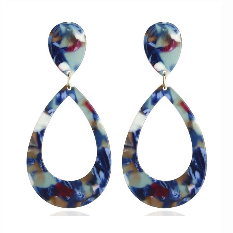 

Fashion Wholesale Amber Colorful Leopard Dangle Women Girls Water Drop Acetate Acrylic Earrings For Young Ladies, As photo