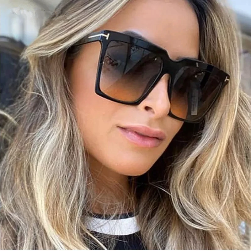 

Summer Fashion Famous Square Black T Brand Shades Women Oversized Vintage Sun Glasses 2021 Luxury Designer Sunglasses With Logo, As show /custom colors