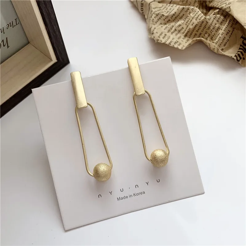 

JUHU Korea cold style matte earrings girly metal ball temperament fashion classic all-match earrings for women 2020, Gold