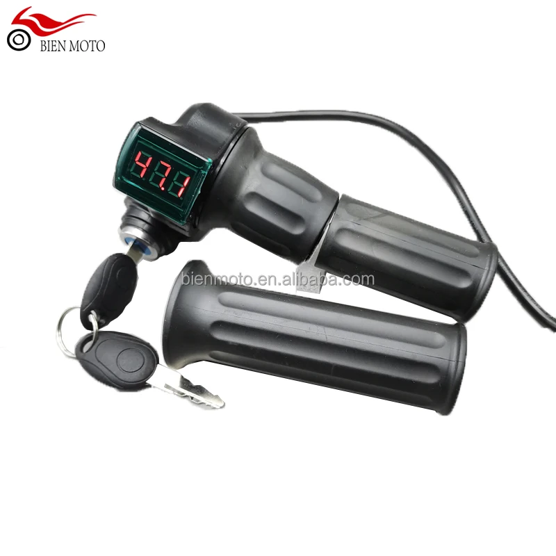 

E-Bike Thumb Throttle Digital Battery Voltage Display Switch Power with Key Lock Electric Bicycle Twist Throttle Accessories, Black