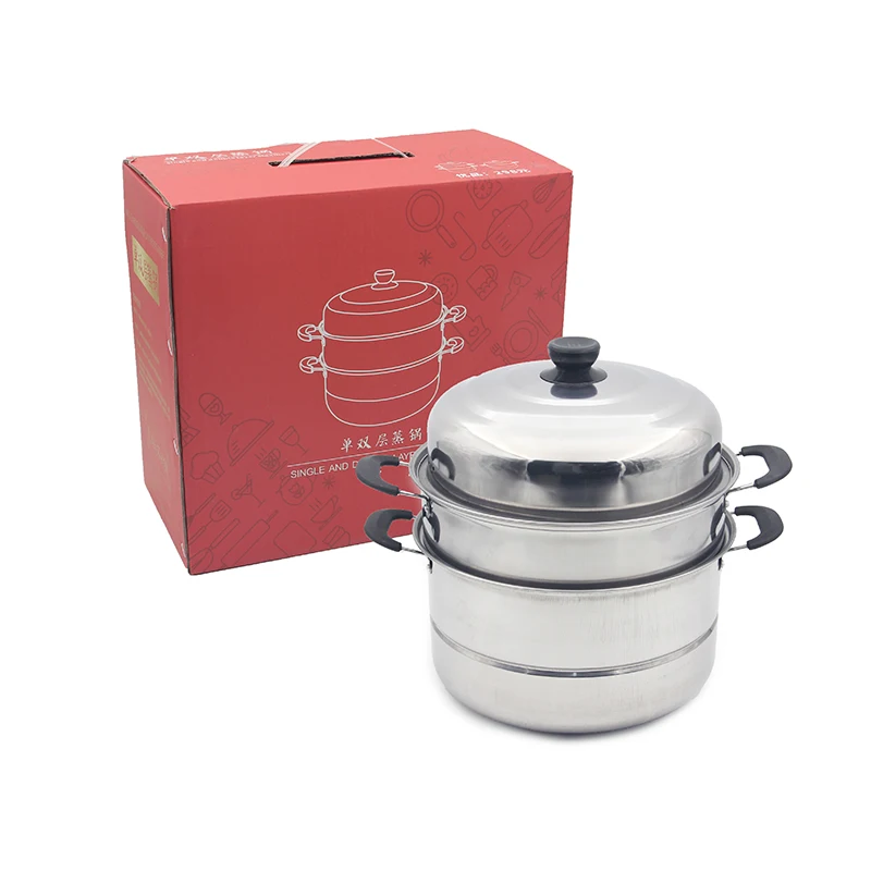 

Color box packing household kitchen item cooking pot 28cm Dual tier steamer with lid