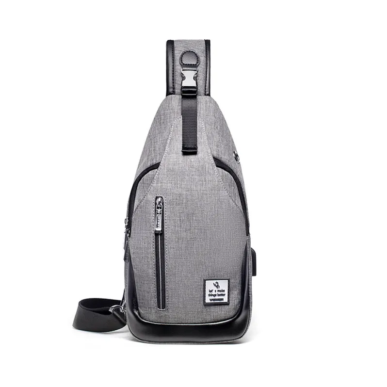 

W1063 New men's chest bag usb multi-function shoulder diagonal bag outdoor leisure waterproof Oxford cloth