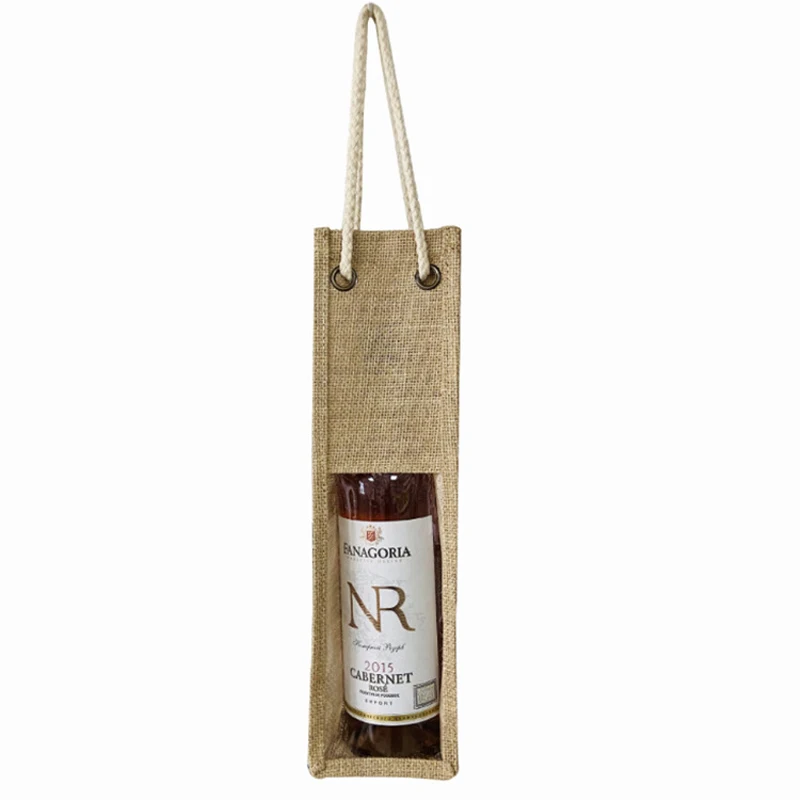 

Burlap Wine Bottle Gift Bag Portable eco Packaging Carrier Bag, Pure color