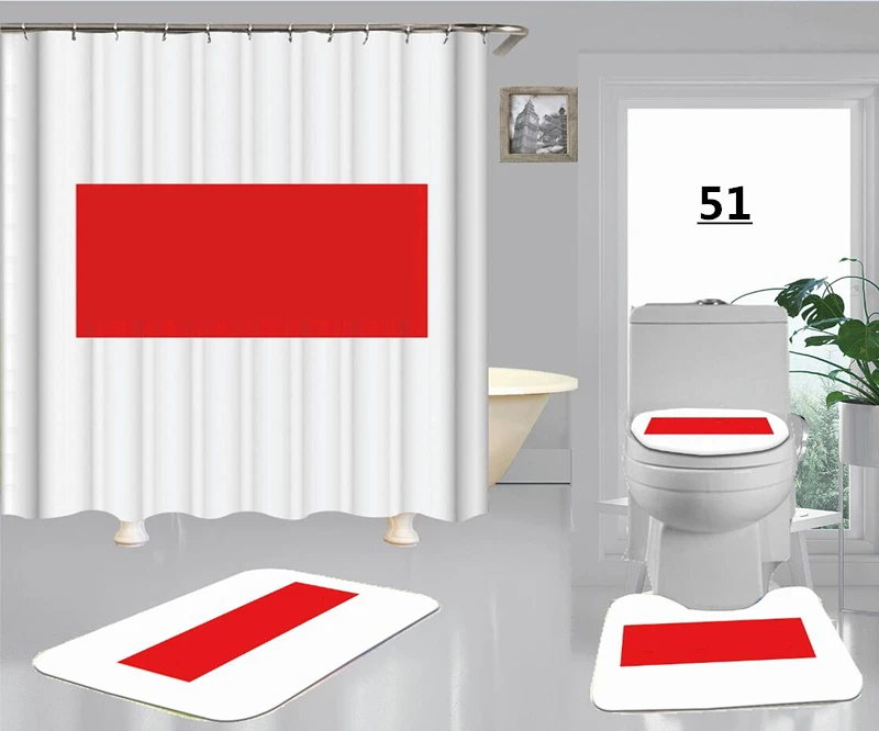

Classics S Letter Print Red Logos Bath Curtain Bathroom Toilet Mat Sets