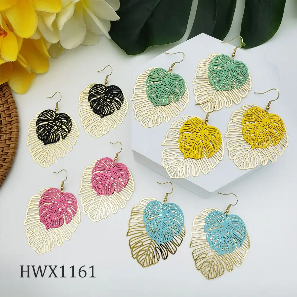 

Hawaii Earrings Monstera Leaf Shape Multii Color Painted Jewelry Accessories Earrings For Women