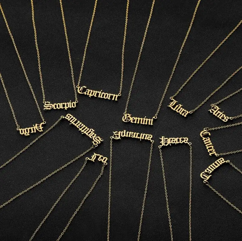 

2020 New Constellation Zodiac Necklaces Jewelry for Women Antique Style Designed Letter Necklaces Stainless Steel Jewelry