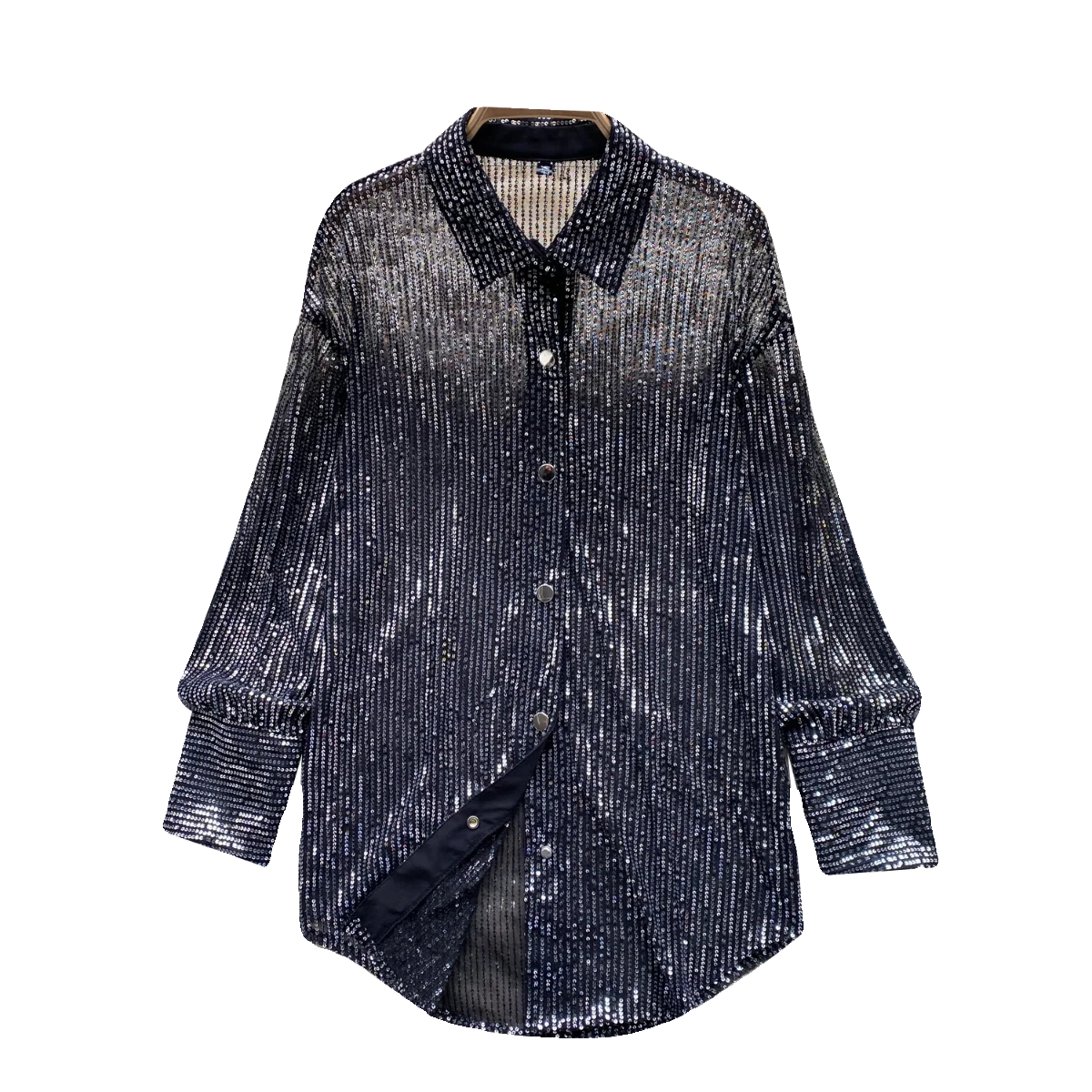 

Sequin shirt for women in spring 2024 new fashionable layered style versatile long sleeved top for women