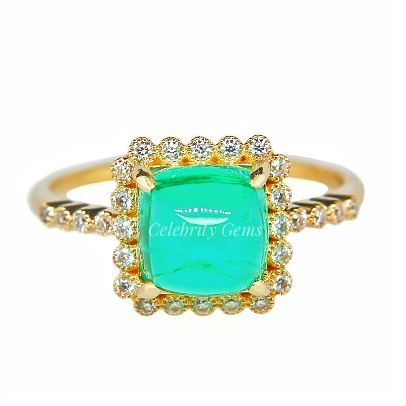 

Square Cut Green Tourmaline Ring Promise 18K Yellow Gold Diamond Engagement Ring