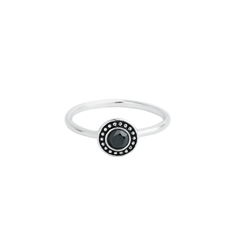 

100% Genuine Black CZ Round 925 Sterling Silver Finger Rings For Women Jewelry