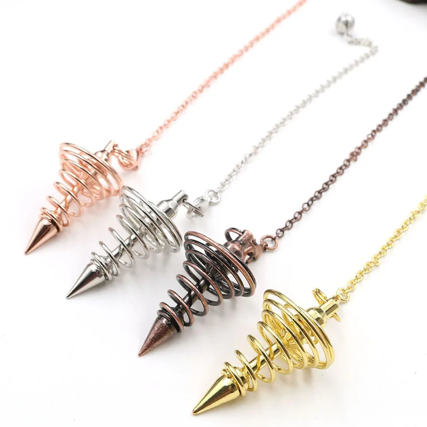 

Metal Pendulum Pendulo Radiestesia Pendulums for Dowsing Spiral Cone Antique Gold Silver Color Pyramid Pendule Reiki, As the picture