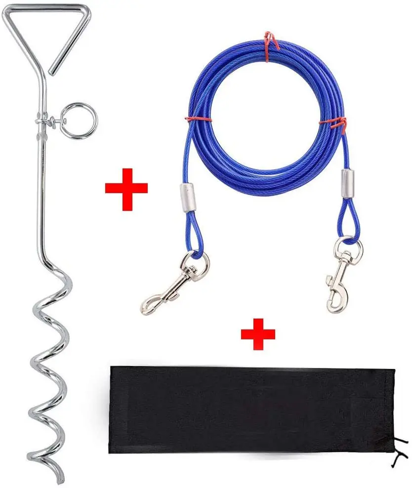 

Pvc Dog Leash Durable Spring Metal Hooks Dog Ties Out Cable 32/16/10 ft Outdoor Large Dogs Up to 125 lbs Out Cable and Stake
