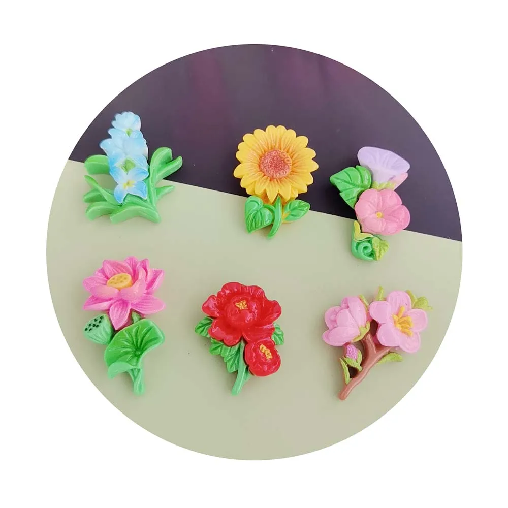 100pcs Simulation Flower Flat Back Resin Cabochon Scrapbooking for Hair Bow Center Kawaii DIY Embellishments Accessories