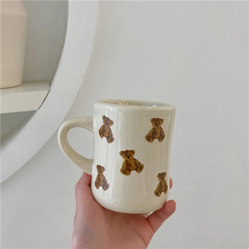 

Cute Bear Beige Ceramic Coffee Mug Cup Kitchen Milk Tea Breakfast Drinking Cup Nordic Decoration Home Couple Gifts Mug