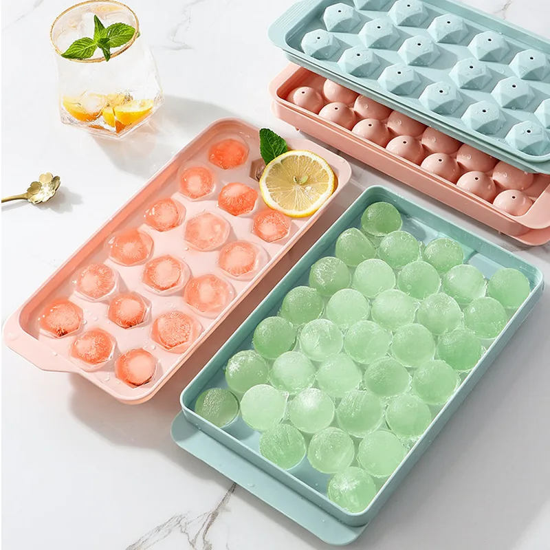 

Plastic plastic Ice Tray 33 Grid 3D Round Ice Molds Home Bar Party Use Round Cube Makers Kitchen DIY Ice Cream Moulds, Pink,blue