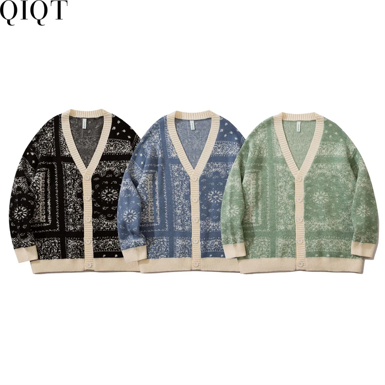 

Latest Design Vintage Cashew Flower Mens Knit Sweater Cardigan Sweater Men Men Sweaters Cotton, Green,black,blue