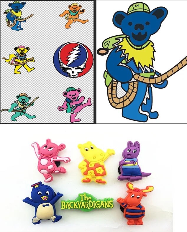 

Customized Greatful dead backyardigans Croc charm Cartoon Characters Mexican For Teaching kids festival Decoration, Customized color
