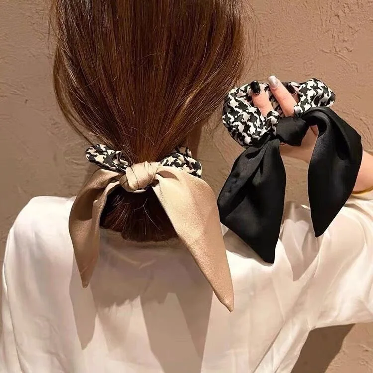 

MIO Retro Bow Ribbon Hair Ties Ponytail Holder Satin Hair Scrunchies Daily Accessories Bowknot Elastic Hair Band For Women