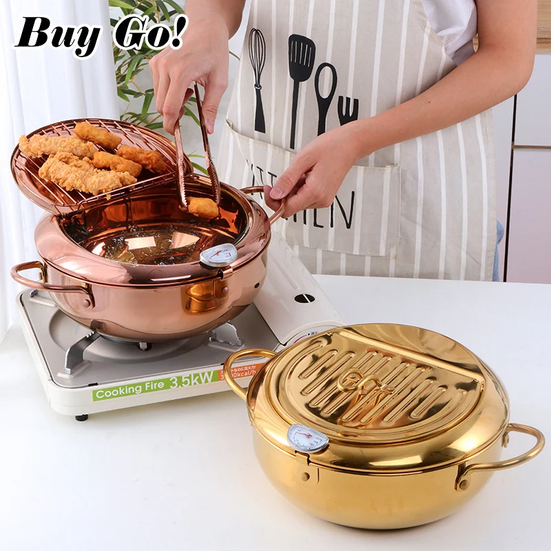 

Deep Fat Fryer Pan with Thermometer Drainer Cover Gold Stainless Steel Kitchen Cookware Tempura Oil Fryer Pot, Silver,gold,rose gold,rainbow no.0,rainbow no.3