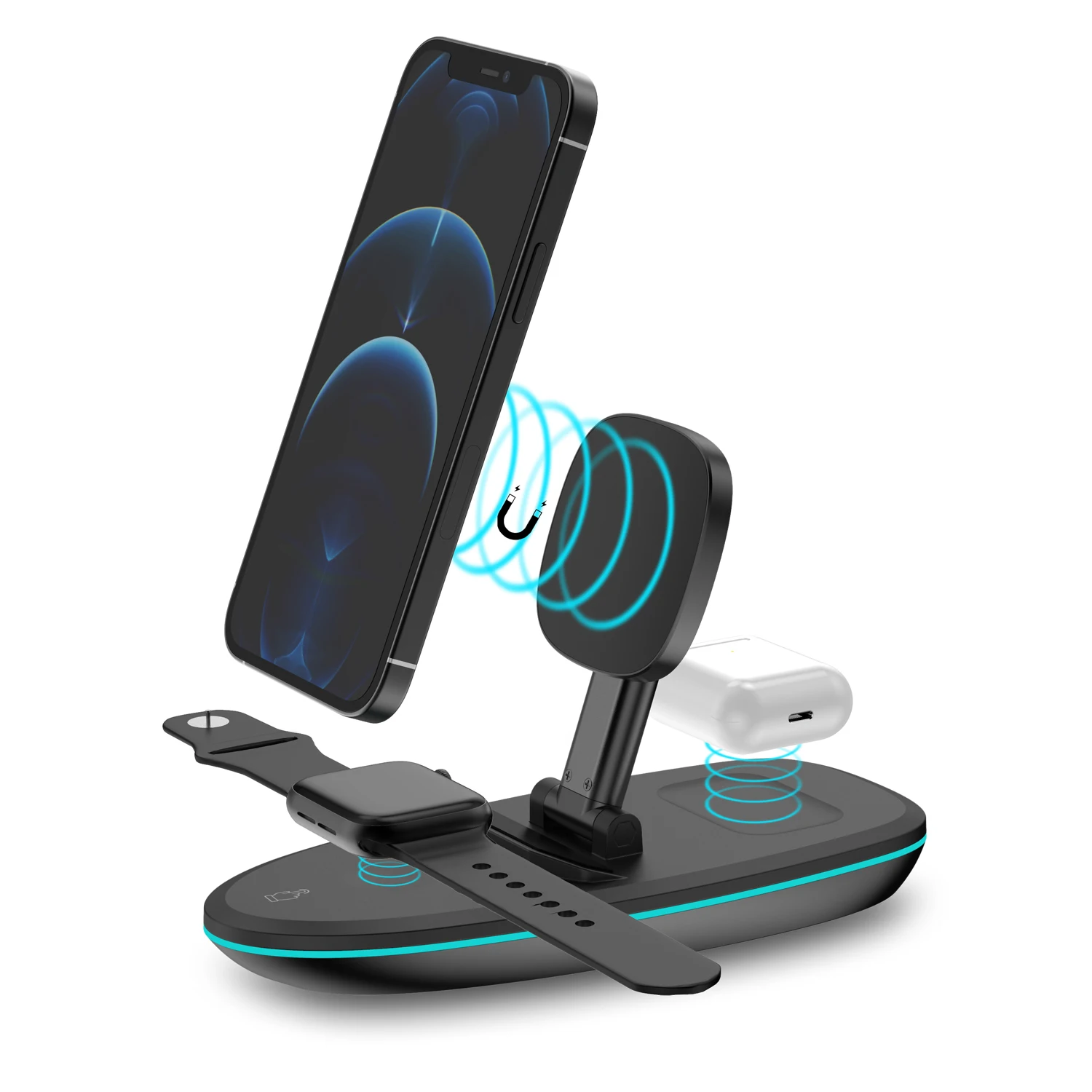 

Magnetic 3 in 1 charging station qi wireless charger stand for iphone 12 smart phone cell phone fast charger