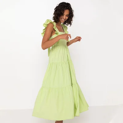 

Square Neck Ruffle Sleeveless Summer Midi Dress