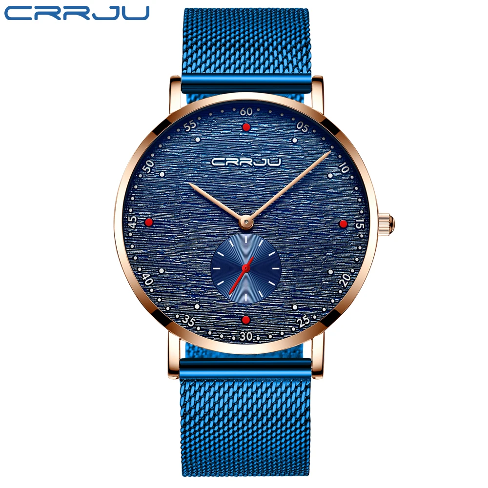 

CRRJU watch boys Fashion Simple Ultra thin Stainless Steel Mesh Band Quartz Wristwatch