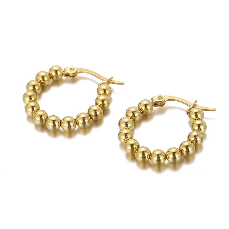 Kalen Bead Hoop Earrings 18K Gold Plated Stainless Steel Ear Clip Earrings