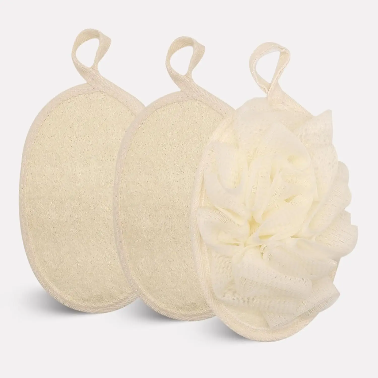 

Exfoliating Loofah Sponge Pads Large 12*8cm or 14*9cm Double Side Scrubbing Pads with Mesh Pouf Sponge and Natural Luffa Bath