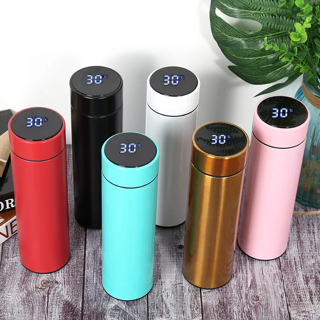 

2021 Smart Water Bottle To Drink Water Stainless Steel Water Bottle Lcd Temperature Display Vacuum Flasks Termos, Customized colors acceptable