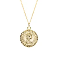 

European and American style 925 sterling silver Woman portrait 18K gold plated coin pendant necklace