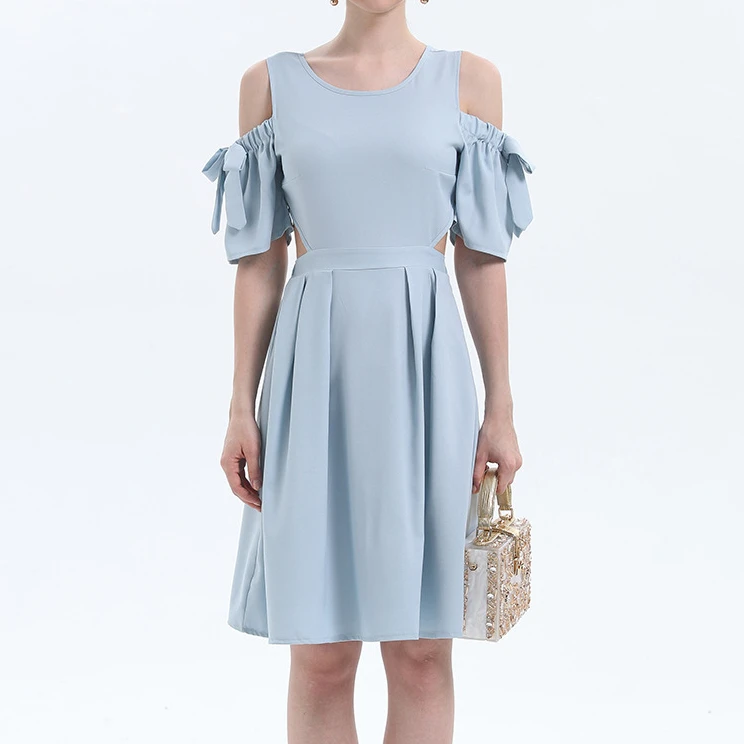 

RTS Elegant Dress Cut-out Elastic back Waist Pastel blue dress