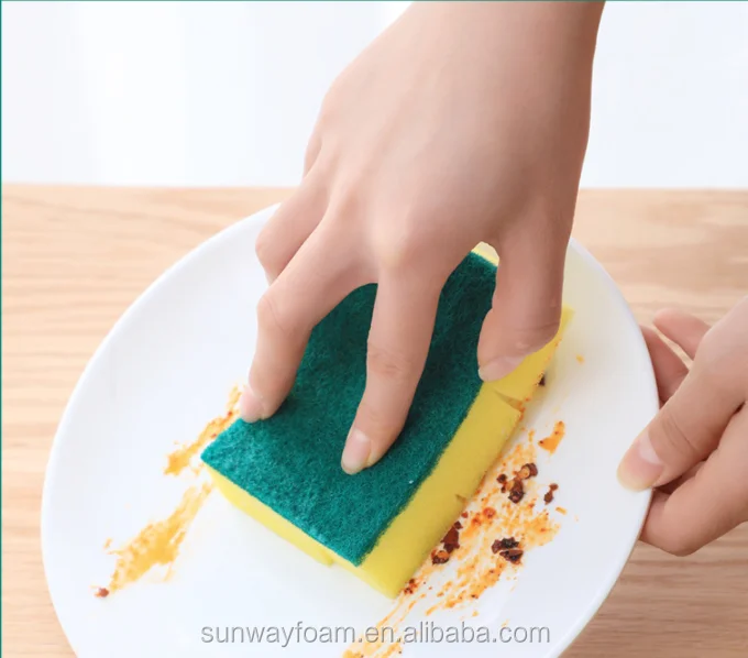 

Kitchen cleaning scrubber 10*7*3cm Dish Washing Sponge Scouring Pad, Green+yellow