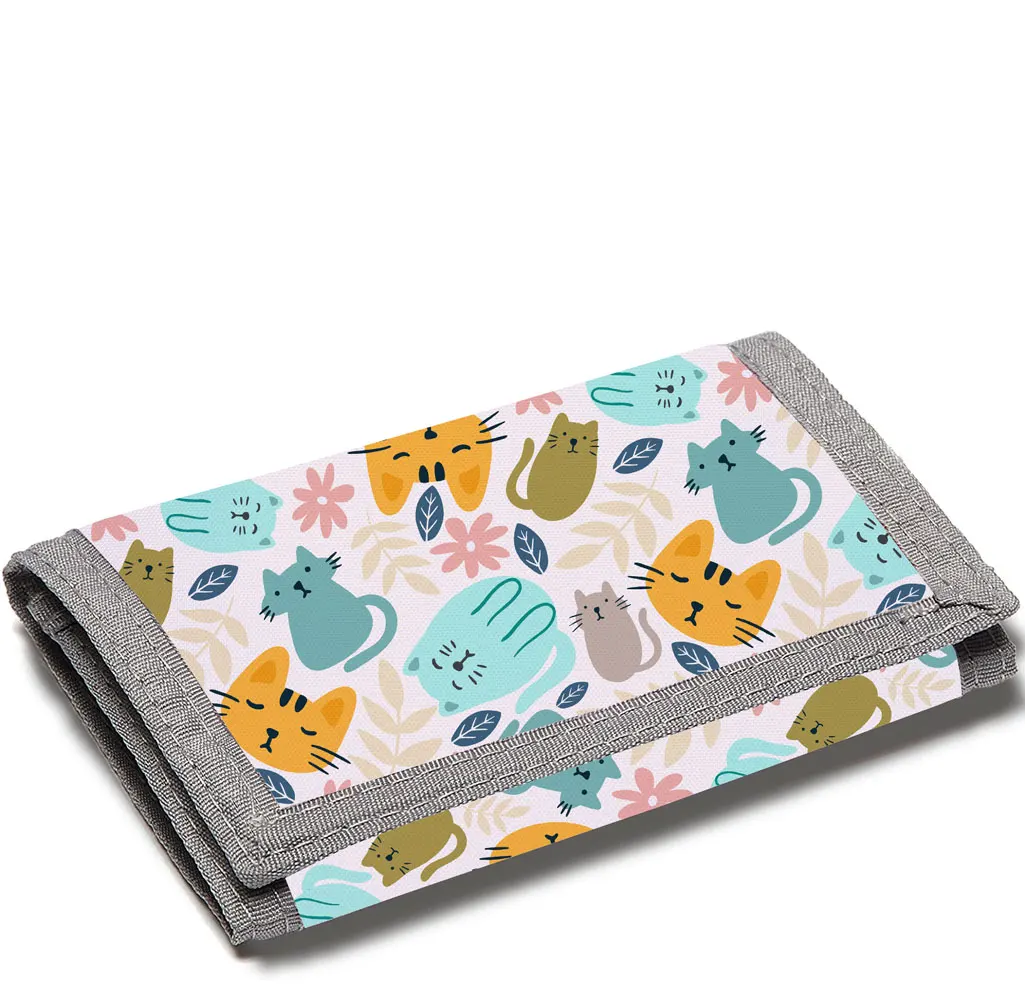 

High quality Fashion Custom design print on demand cute cat pattern zipper money clip children kids coin purse wallet