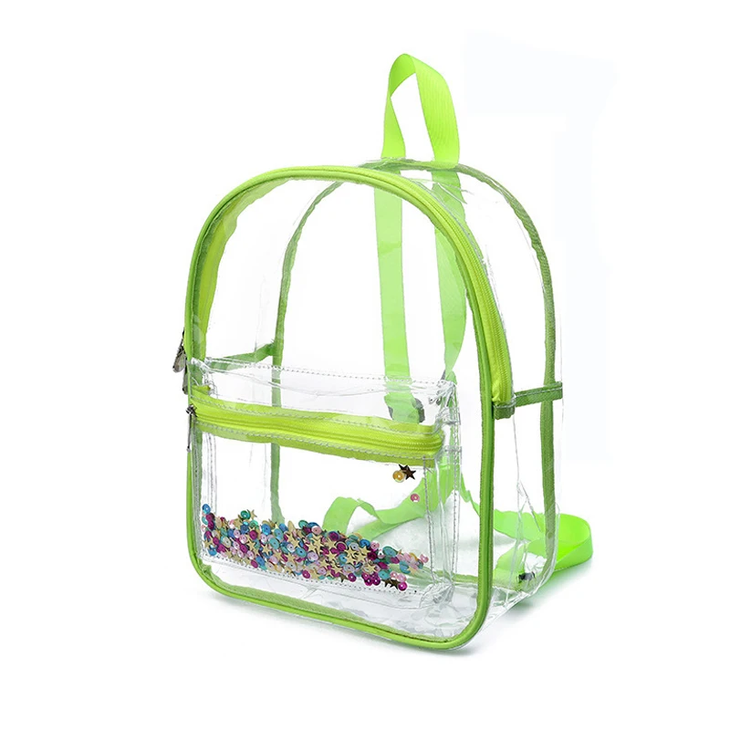 

Heavy Duty Fashion Clear PVC TransparentSchool Bag With Colrfull Trim Backpack Rucksack, Customized