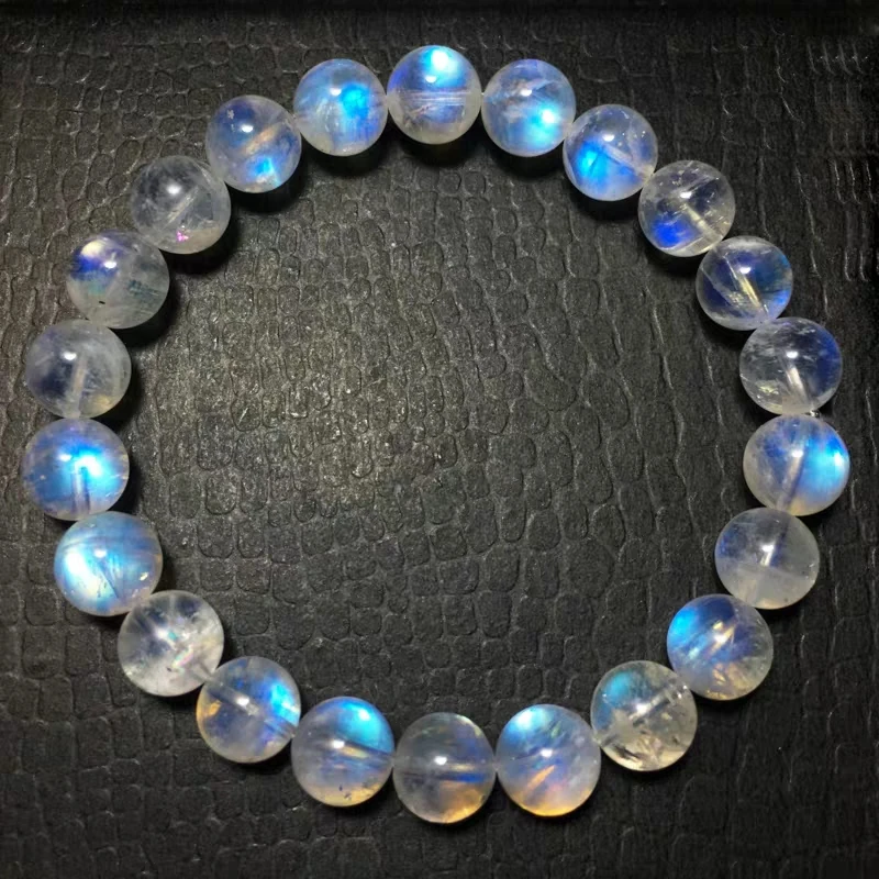 

6A brilliant White Rainbow Moonstone blue fire MoonStone round beads bracelet, Lasting long