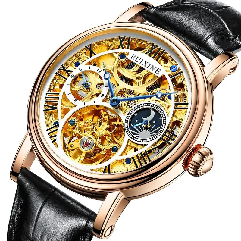 

2020 luxury brand watches Men's Oem logo wristwatch Steel wrist watch hollow Automatic Mechanical Watch for men R7318