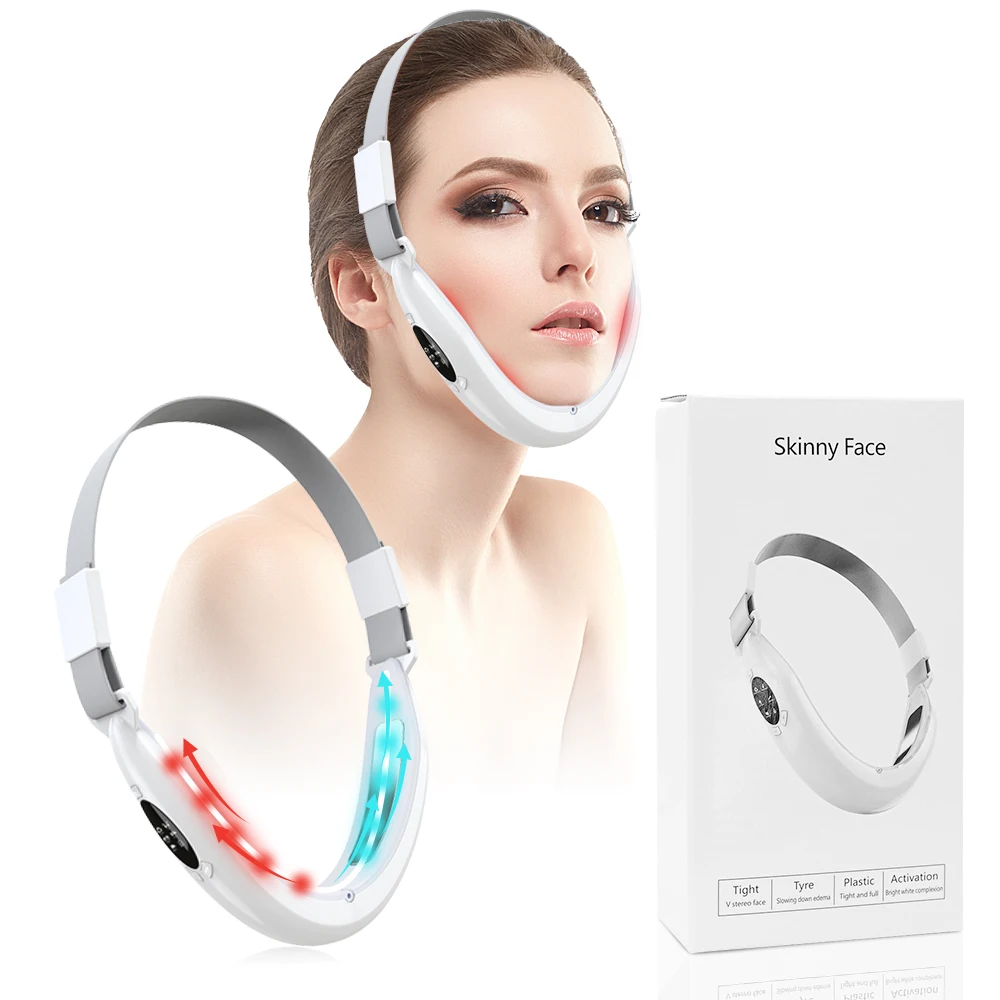 

V-shaped Photon Therapy Face Lift Belt Lifting Machine Double Chin Reducer Vibration Face Massager Facial Slimming Device