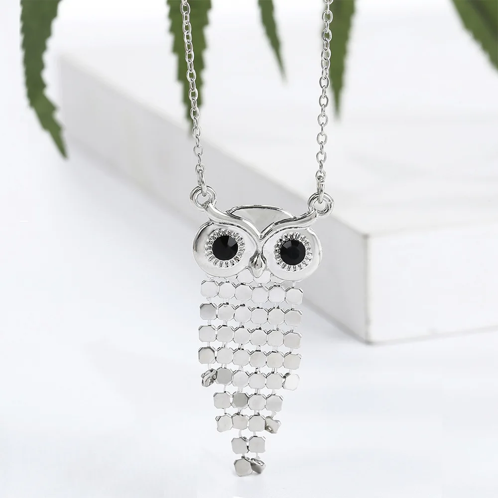 

New fashion alloy owl buho chouette animal pendant rhinestone jewelry gemstone chain women necklace