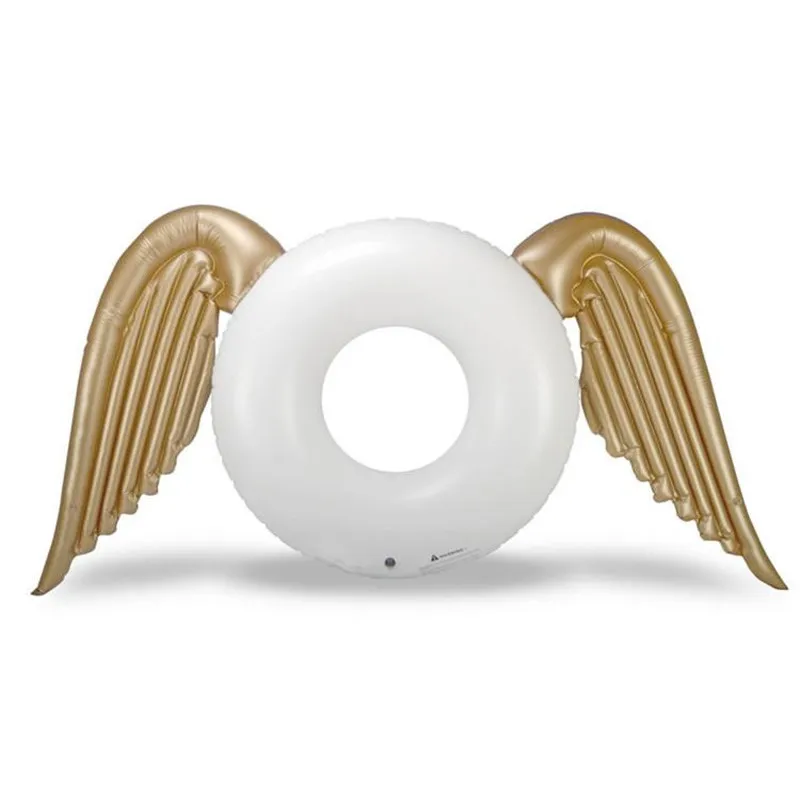 

Popular OEM new design ins style float PVC swimming pontoon floats inflatable wings swim ring for water sports, White\golden